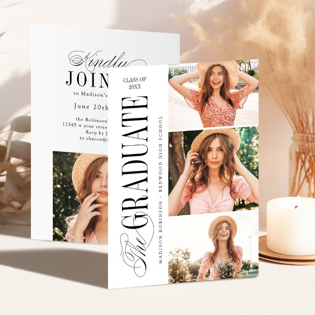 Convite Elegant Timeless Typography 4 Photo Graduation (Elegant Timeless Typography 4 Photo Graduation Invitation)