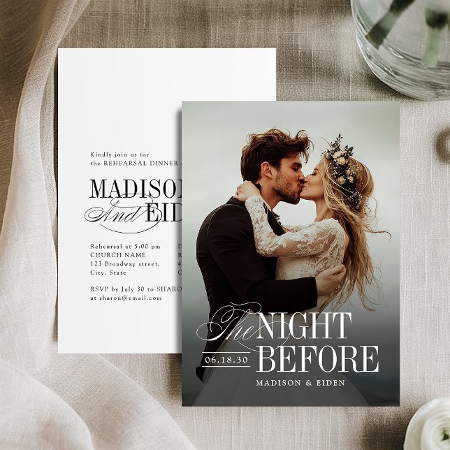Convite Elegant Timeless Typography Photo The Night Before (Elegant Timeless Typography Photo The Night Before Invitation)
