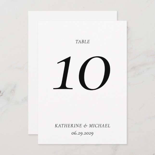 Convite Elegant Timeless White Large Wedding Table Number (Frente/Verso)