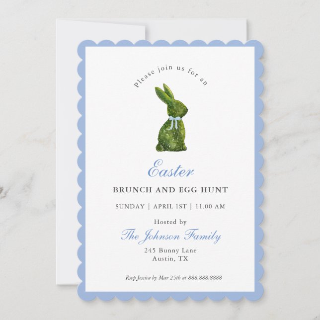 Convite Elegant Topiary Bunny Easter Brunch  (Frente)