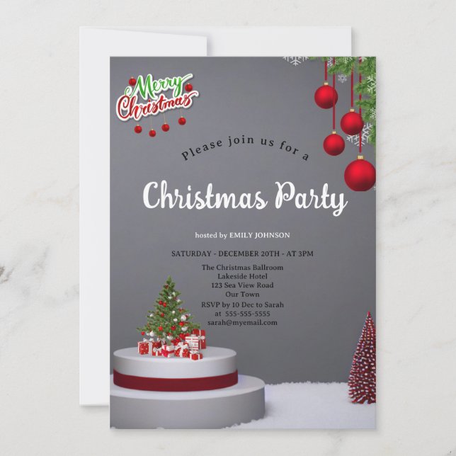 Convite Elegant tree baubles and background grey Christmas (Frente)