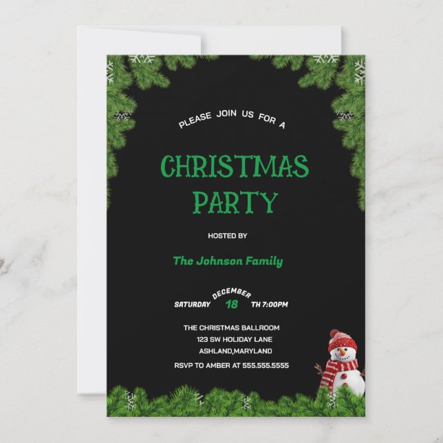 Convite Elegant tree pine CHRISTMAS PARTY Black green   (Frente)