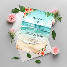 Convite Elegant Tropical Coastal Hawaiian Beach Wedding