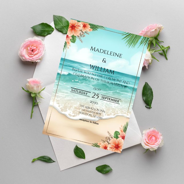 Convite Elegant Tropical Coastal Hawaiian Beach Wedding (Criador carregado)