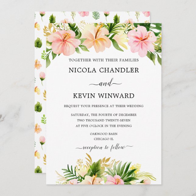 Convite Elegant Tropical Floral Wedding (Frente/Verso)