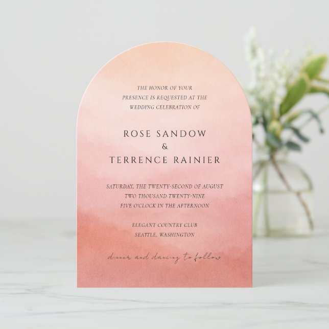 Convite Elegant Tropical Sunset Watercolor Wedding (Em pé/Frente)