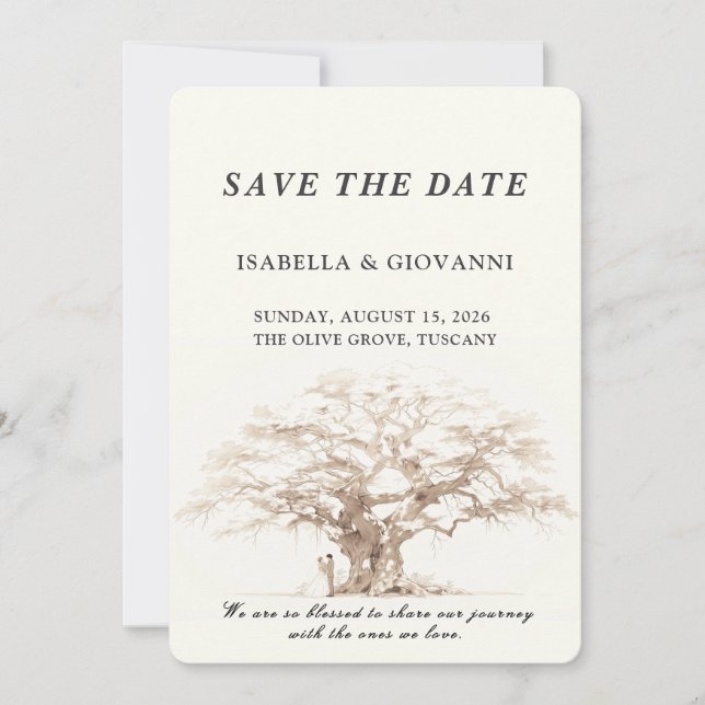 Convite Elegant Tuscany Olive Tree Wedding Save The Date (Frente)