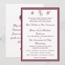 Convite Elegant Two Hearts Catholic Wedding Invitation