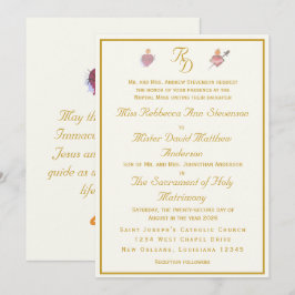 Convite Elegant Two Hearts Catholic Wedding Invitation