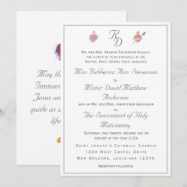Convite Elegant Two Hearts Catholic Wedding Invitation