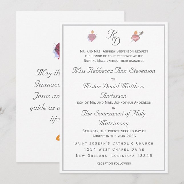 Convite Elegant Two Hearts Catholic Wedding Invitation (Criador carregado)
