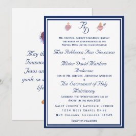 Convite Elegant Two Hearts Catholic Wedding Invitation