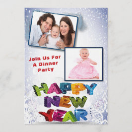 Convite Elegant Two Photo Happy New Year’s Dinner Party