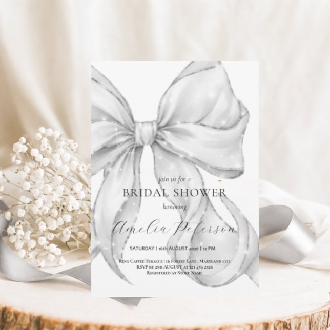 Convite Elegant, tying the knot bridal shower white bow. (Criador carregado)