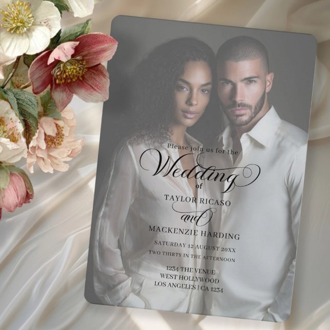 Convite Elegant Typography Wedding Photo Template (Stunning simple wedding invitation with elegant typography by Ricaso. Add photo and text)