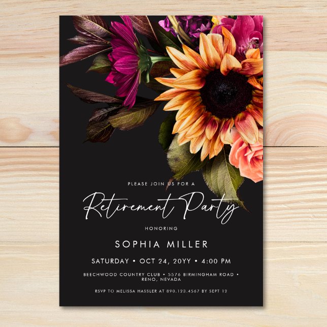 Convite Elegant Vibrant Sunflower Floral Retirement Party (Elegant Vibrant Sunflower Floral Retirement Party Invitation)