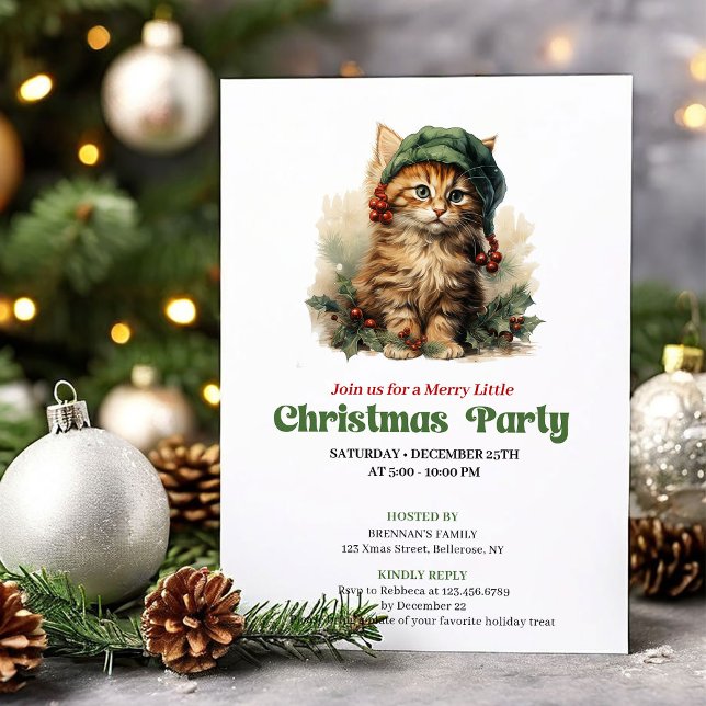 Convite Elegant Victorian Christmas cat party invitation (Elegant Victorian Christmas angel party invitation

)