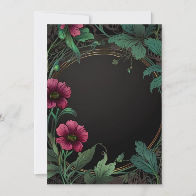 Convite Elegant victorian moody dark green pink floral (Frente)