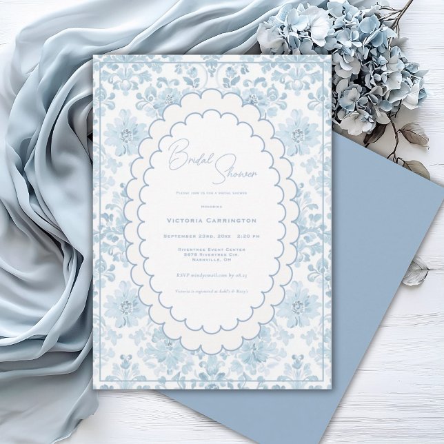 Convite Elegant Vintage Blue Toile Bridal Shower (Criador carregado)