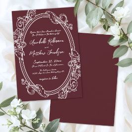 Convite Elegant Vintage Burgundy Wedding