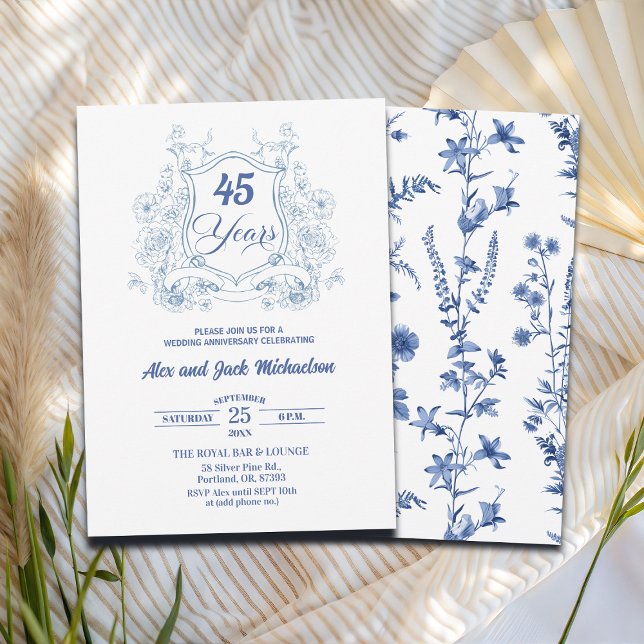Convite Elegant Vintage Crest 45th Wedding Anniversary (Criador carregado)