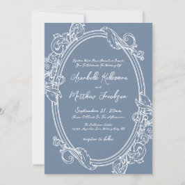 Convite Elegant Vintage Dusty Blue Wedding