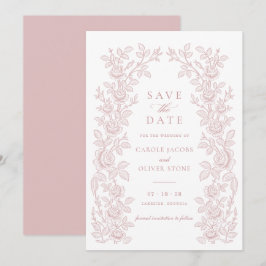 Convite Elegant Vintage Floral Blush Pink Save the Date