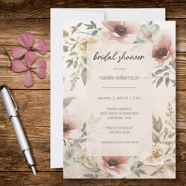Convite Elegant Vintage Floral Bridal Shower  (Criador carregado)
