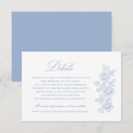 Convite Elegant Vintage Floral Dusty Blue Wedding Details