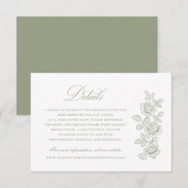 Convite Elegant Vintage Floral Sage Green Wedding Details