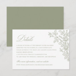 Convite Elegant Vintage Floral Sage Green Wedding Details
