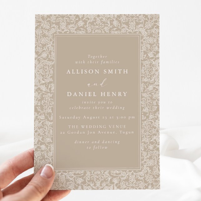 Convite Elegant Vintage Frame Beige Wedding Invitation (Criador carregado)