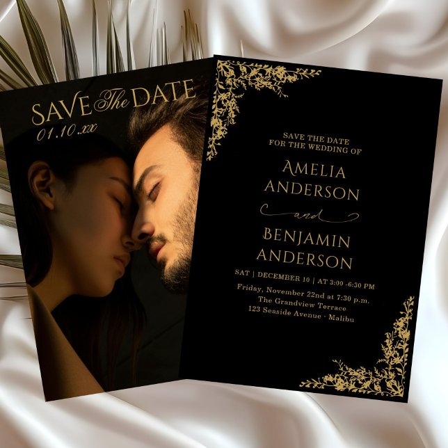 Convite Elegant Vintage French  Gold Floral Wedding  (Criador carregado)