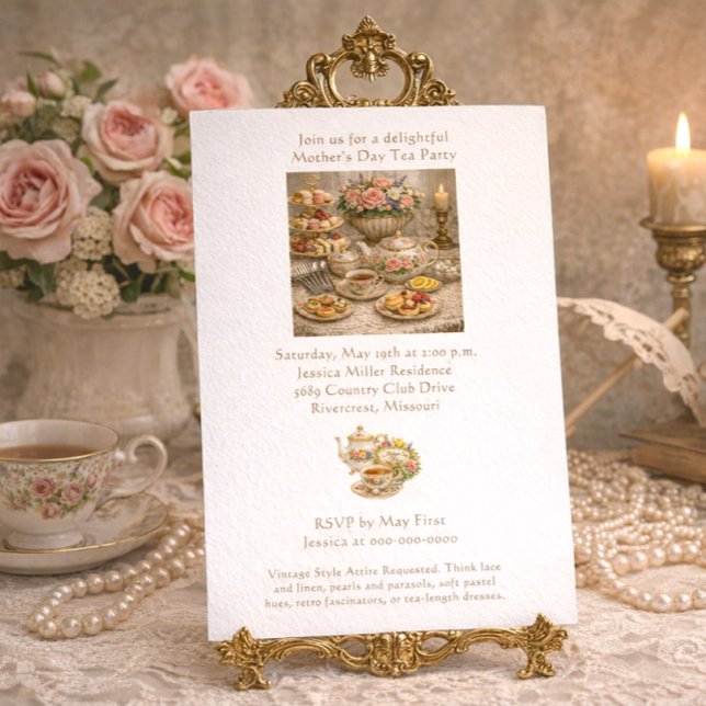 Convite Elegant Vintage  Mother's Day Tea Party  (Elegant Vintage Tea Party Template )