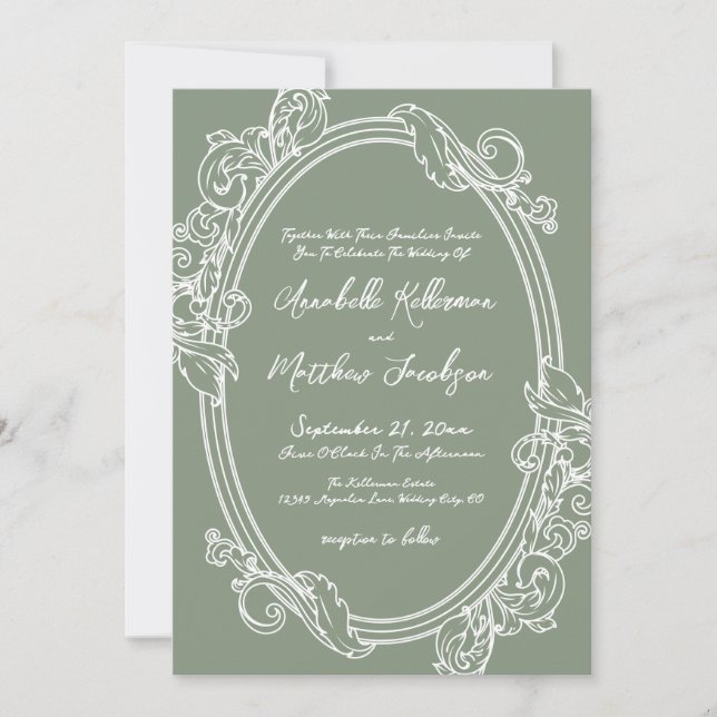 Convite Elegant Vintage Sage Green Wedding (Frente)