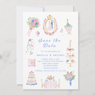 Convite Elegant Vintage save the data Watercolor Wedding F
