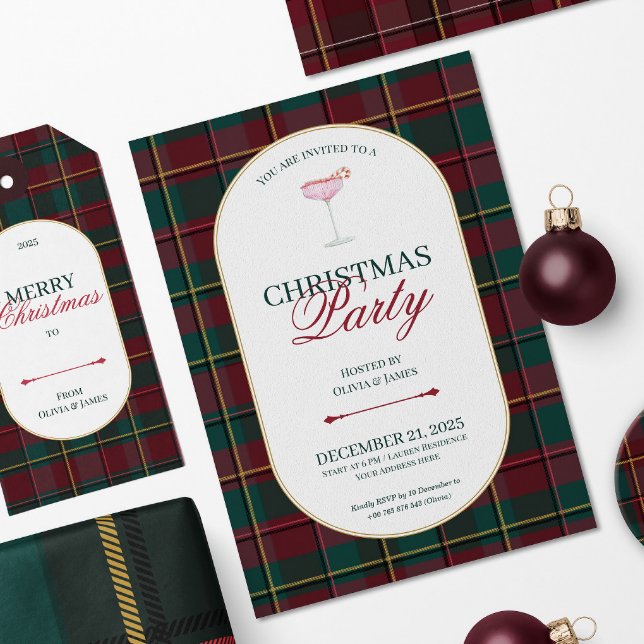 Convite Elegant vintage Tartan Plaid Christmas Invitation (Criador carregado)