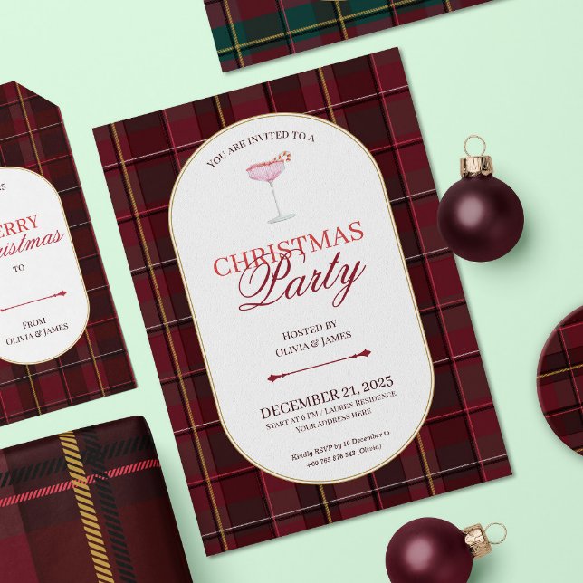 Convite Elegant vintage Tartan Plaid Christmas Invitation (Criador carregado)