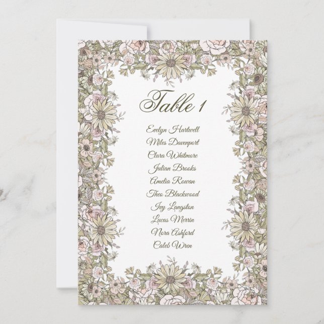 Convite ​Elegant Vintage Wedding Seating Chard Card (Frente)
