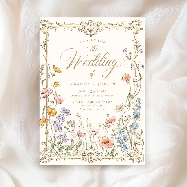 Convite Elegant Vintage Wildflowers Floral Wedding (Criador carregado)