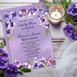 Convite Elegant Violet Floral Wedding for Mature Couple