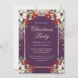 Convite Elegant Violet Gold Botanical Christmas Party