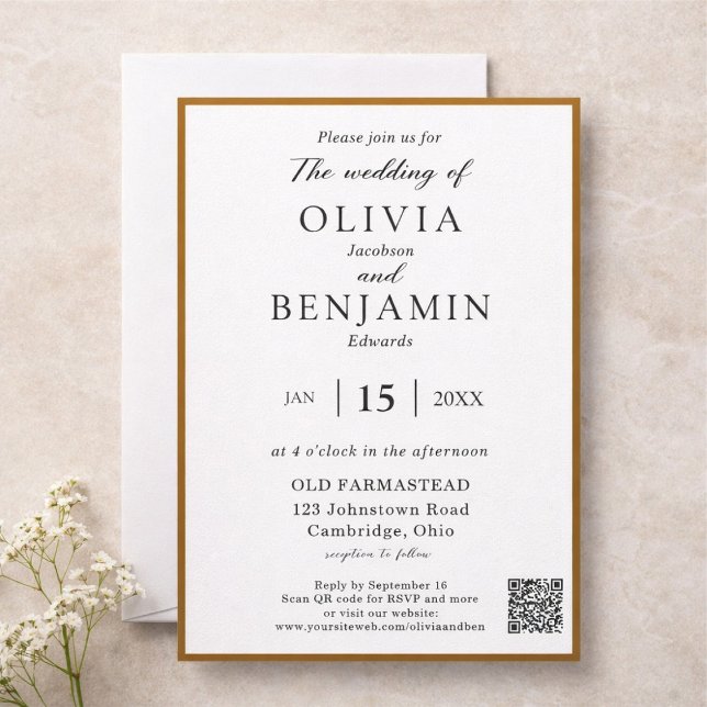 Convite Elegant Warm Brown Minimalist Wedding (Criador carregado)