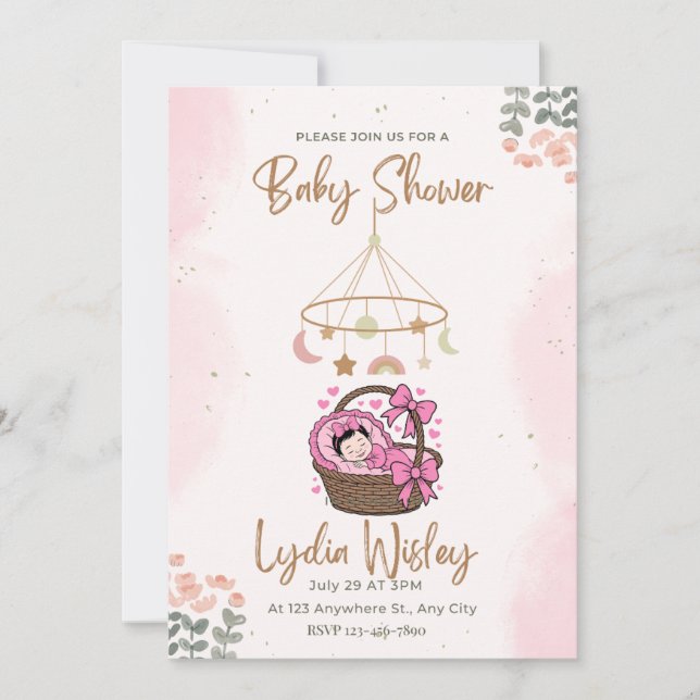 Convite Elegant Watercolor Baby Shower Invitation wit (Frente)
