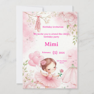 Convite Elegant Watercolor Ballerina Birthday In