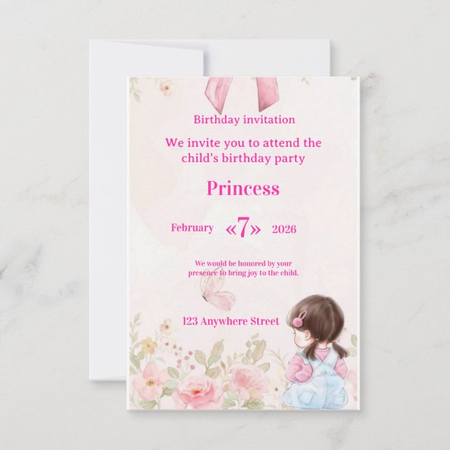 Convite  Elegant Watercolor Ballerina Birthday Invitation  (Frente)