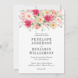 Convite Elegant Watercolor Bright Pink Floral Wedding