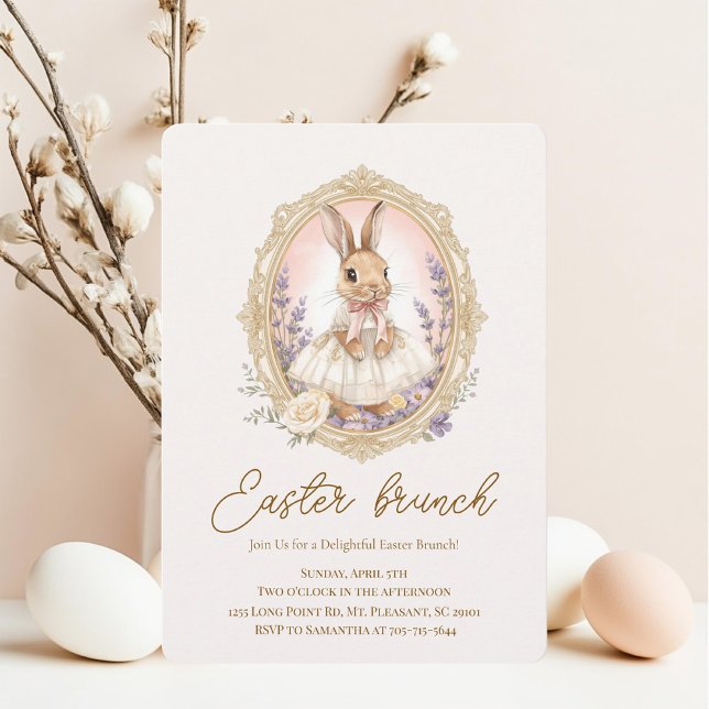 Convite Elegant Watercolor Bunny Easter Brunch  (Criador carregado)