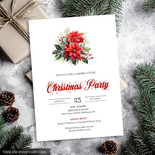 Convite Elegant Watercolor Christmas Bouquet Holiday  (Elegant Watercolor Christmas Bouquet Holiday Invitation)