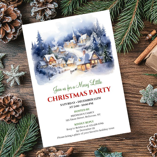 Convite Elegant watercolor Christmas scene holiday party  (Elegant watercolor Christmas scene holiday party card)